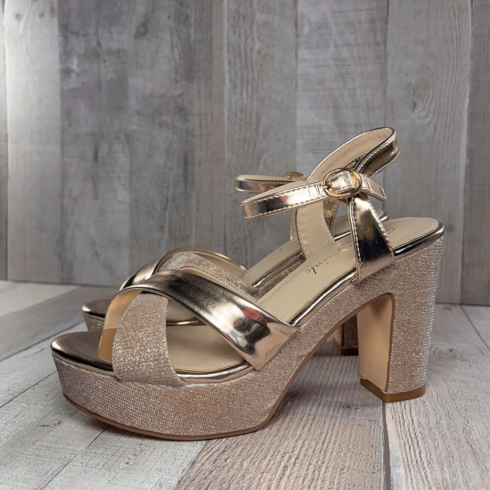 Hingswink Platform Sandals Womens Size 6 Chunky Block Heel Ankle Strap Rose Gold
